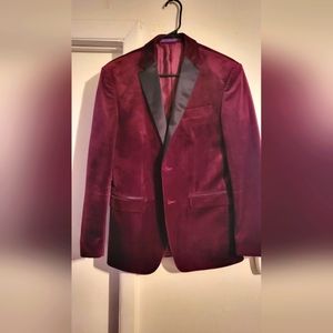 Men's Burgundy/Black Velvet suit jacket with silk collar